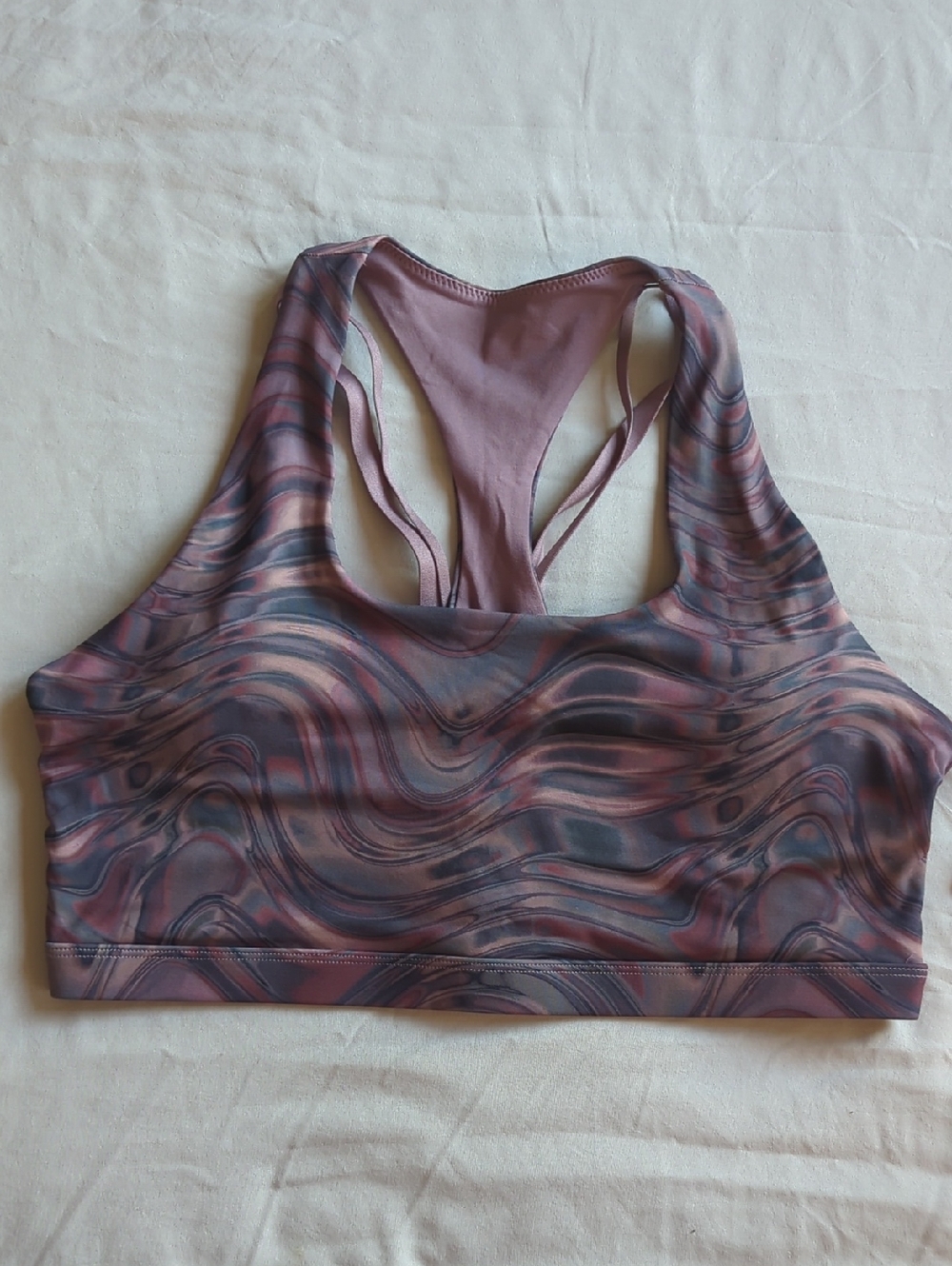 Fabletics Boat Medium Impact Sports Bra- Chrome Wave/ Plum Cactus